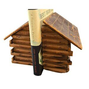 Vintage Handcrafted Wooden Log Cabin Bookends Rustic Decor CM2244